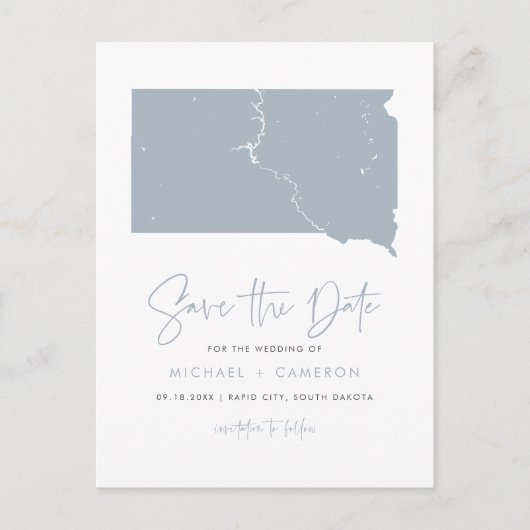 Carte du Dakota du Sud Bleu Poussiéreux Code QR En (Devant)