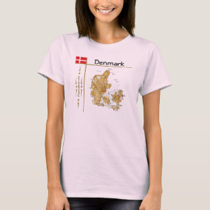 Carte du Danemark + Drapeau + Titre T-shirt