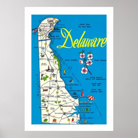 Carte du Delaware Affiche 20x28 (Devant)