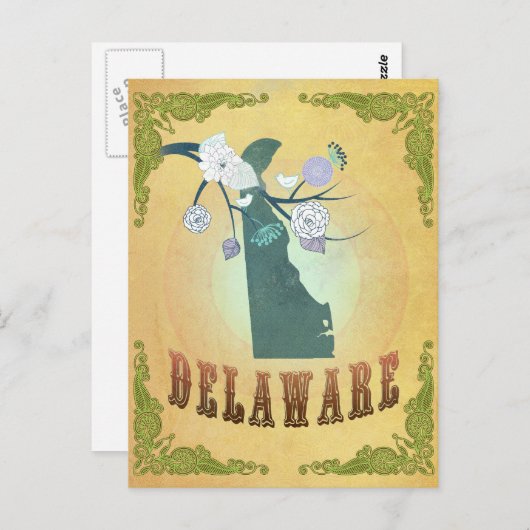 Carte du Delaware avec de beaux oiseaux (Devant / Derrière)