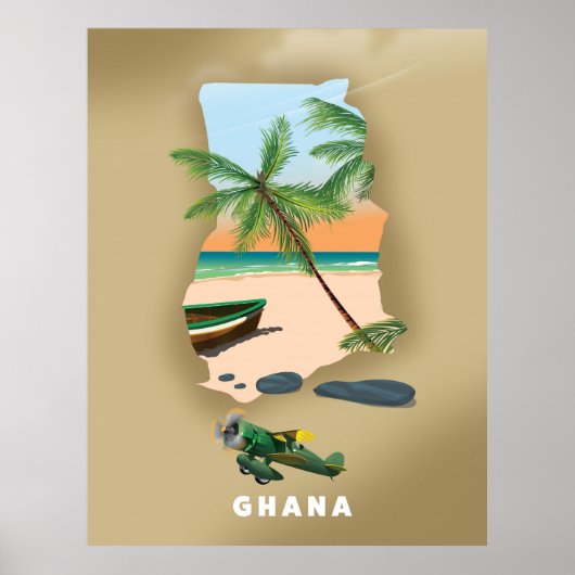 Carte du Ghana illustrée affiche de voyage. (Devant)