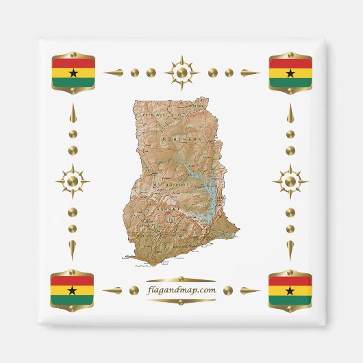 Carte du Ghana + Magnet des drapeaux (Devant)