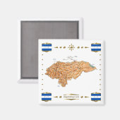 Carte du Honduras + Magnet des drapeaux (Recto/Verso)