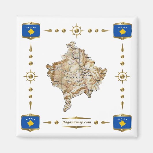 Carte du Kosovo + Magnet des drapeaux (Devant)