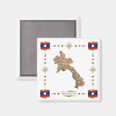Carte du Laos + Magnet des drapeaux (Recto/Verso)