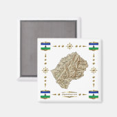 Carte du Lesotho + Magnet des drapeaux (Recto/Verso)