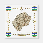 Carte du Lesotho + Magnet des drapeaux (Devant)