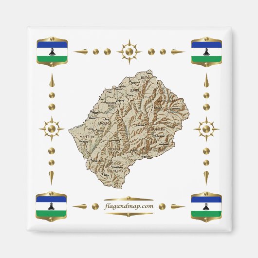 Carte du Lesotho + Magnet des drapeaux (Devant)