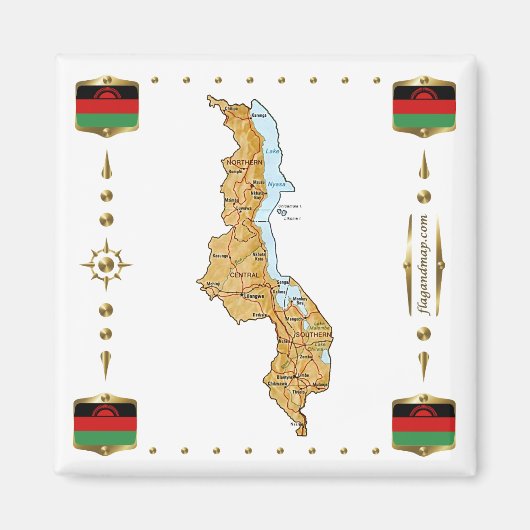 Carte du Malawi + Magnet des drapeaux (Devant)