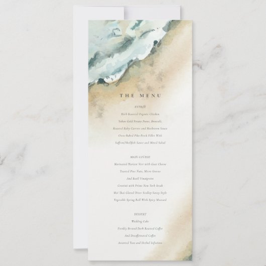 Carte du menu de mariage de plage de sable de mer  (Devant)