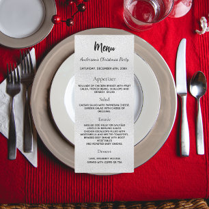 Carte du menu du dîner de Noël en argent