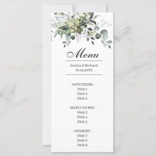 Carte du menu du dîner Eucalyptus (Devant)