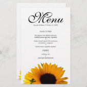 Carte du menu du dîner Mariage de tournesol (Devant / Derrière)