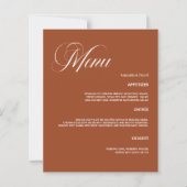 Carte du menu du dîner mariage orange brûlé (Devant)