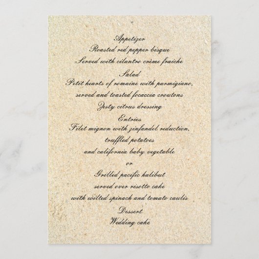 Carte du menu Mariage de plage Starfish (Dos)