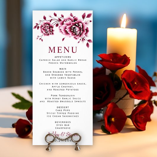 Carte du menu mariage fleuri à fleurs de pivoine b