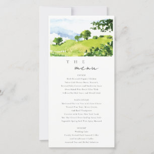 Carte du menu Mariage Watercolor Countryside Hills