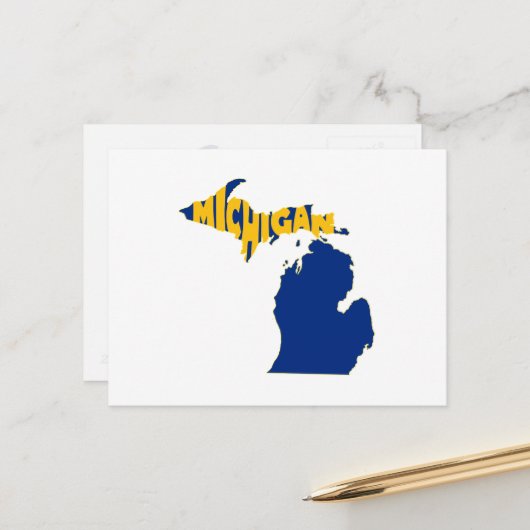 Carte du Michigan Word en forme Art Wolverine Stat (Devant/Arrière en situation)
