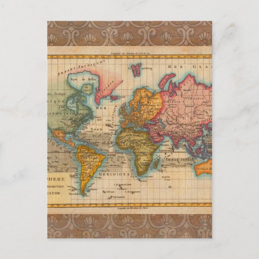 Carte du monde 1700s Antique Continents (Devant)