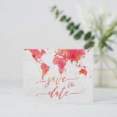 Carte du monde à l'aquarelle corail Mariage Enregi (Debout devant)