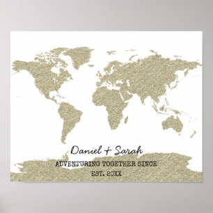 carte du monde abstraite affiche d'art en scintill