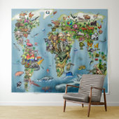 Carte du monde Animaux Tapisserie (En situation (horizontale))