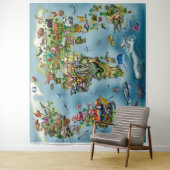Carte du monde Animaux Tapisserie (En situation)
