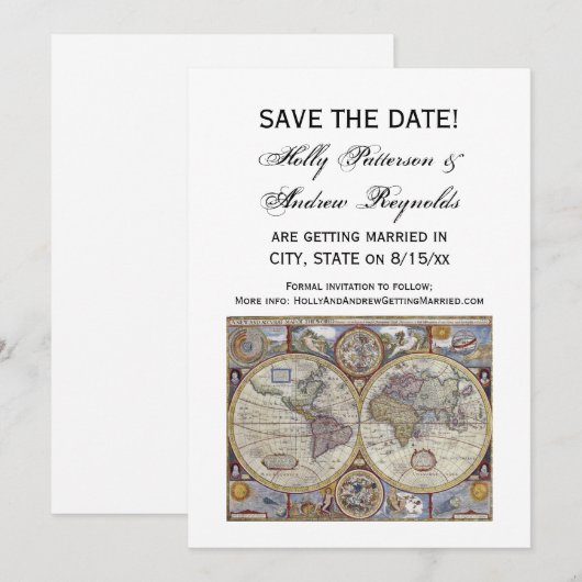 Carte du monde antique #3 Enregistrer la date (Devant / Derrière)