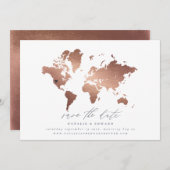 Carte du monde aquarelle cuivre mariage (Devant / Derrière)