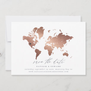 Carte du monde aquarelle cuivre mariage