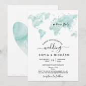 Carte du monde aquarelle Destination de mariage Cœ (Devant / Derrière)