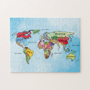 Carte du monde aquarelle illustration puzzle puzzl