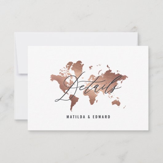 Carte du monde aquarelle rose gold détails de mari (Devant)