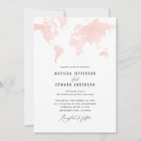 Carte du monde aquarelle rose mariage voyage
