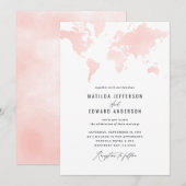 Carte du monde aquarelle rose mariage voyage (Devant / Derrière)