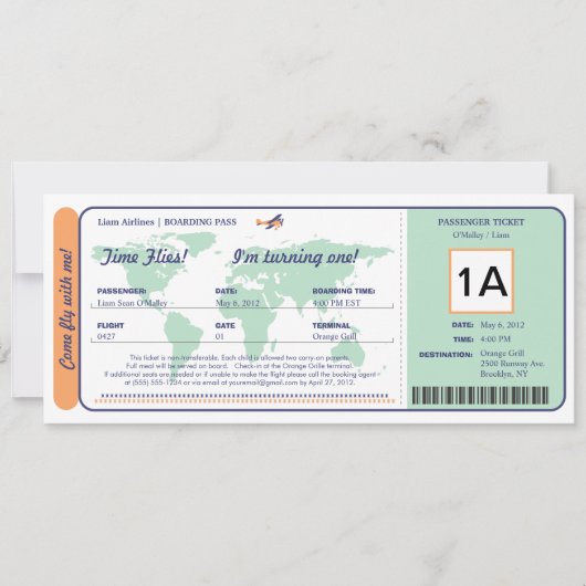 Carte du monde Billet d'entrée d'embarquement (Devant)