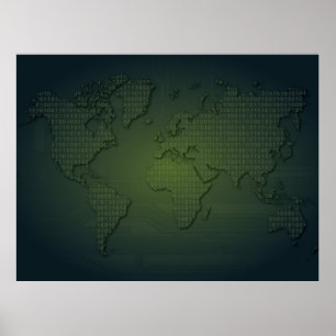 Carte du monde binaire XLarge Poster
