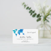 Carte du monde bleu Agent de voyage Carte de visit (Debout devant)