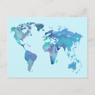 Carte du monde bleu aquarelle