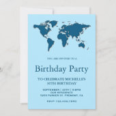 Carte du monde bleu moderne fête d'anniversaire (Devant)