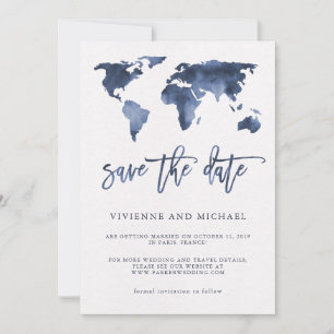 Carte du monde Blue Watercolor Mariage Enregistr
