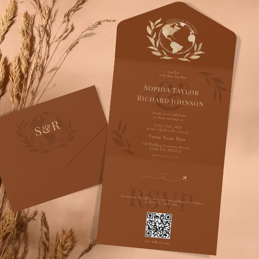 Carte du monde bohème orange brûlé Mariage de dest