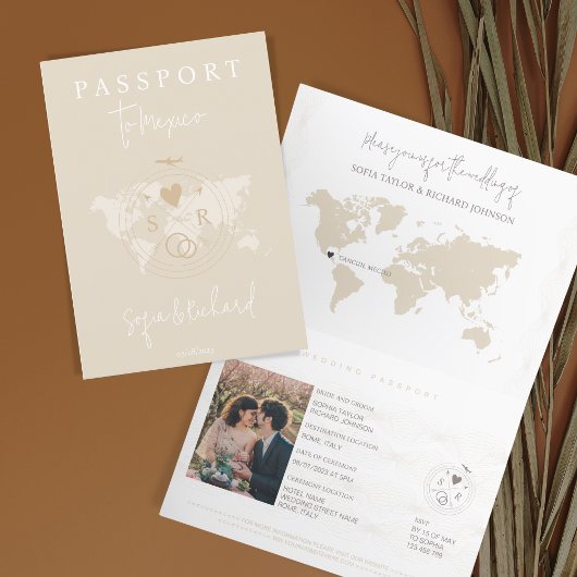Carte du monde Boho Mariage Passport Blush
