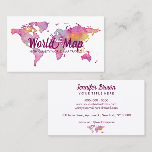 Carte du monde Bourgogne rose (Devant / Derrière)