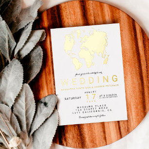 Carte du monde chic mariage photo en or véritable