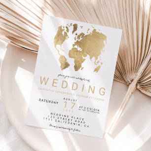 Carte du monde chic or moderne mariage