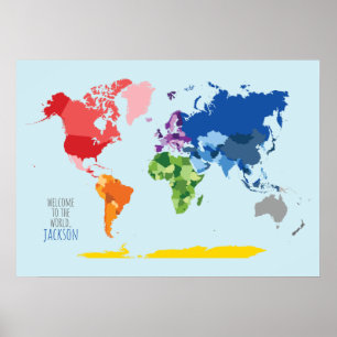 Carte du monde colorée Poster personnalisé