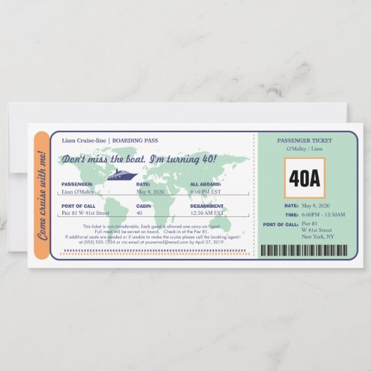 Carte du monde Croisière Carte du billet d'embarqu (Devant)