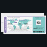 Carte du monde Croisière Carte du billet d'embarqu<br><div class="desc">Carte du Monde avec le billet d'embarquement de bateau de croisière pour votre invitation d'anniversaire. Avec une carte du monde dans l'arrière - plan. Les couleurs sont en violet clair et bleu Turquoise océan. Si vous avez des modifications à apporter à cette conception ou à cette disposition (couleurs, etc.), envoyez-nous...</div>