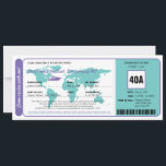Carte du monde Croisière Carte du billet d'embarqu<br><div class="desc">Carte du Monde avec le billet d'embarquement de bateau de croisière pour votre invitation d'anniversaire. Avec une carte du monde dans l'arrière - plan. Les couleurs sont en violet clair et bleu Turquoise océan. Si vous avez des modifications à apporter à cette conception ou à cette disposition (couleurs, etc.), envoyez-nous...</div>
